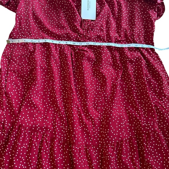 New Bloom Chic Women's US 22 24 Red Polka Dot Ruched Front Tiered Midi Dress NWT - Picture 10 of 13